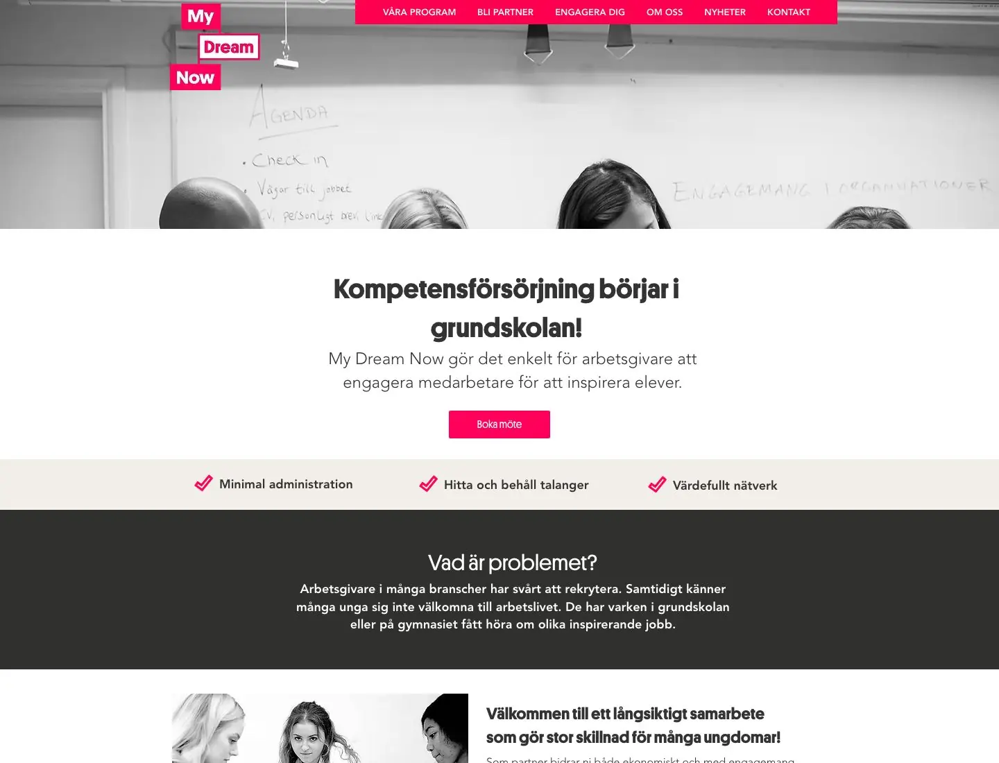 My Dream Nows företagssida med partnerinformation